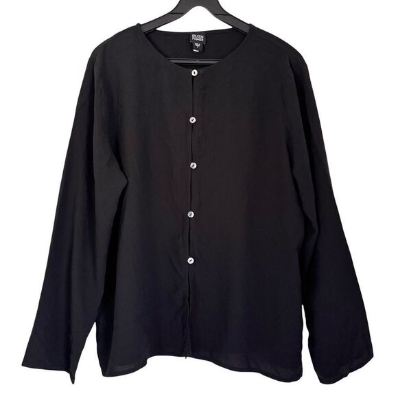 Eileen Fisher Black Button Up Long Sleeve Silk Shirt Size Large - Picture 1 of 4